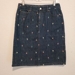 VTG Liz Claiborne Denim Skirt Embroidered Floral Stretch Cottagecore Women's 8